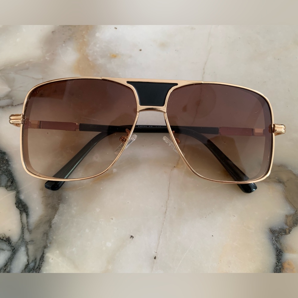 70s style Gold and Black Sunglasses